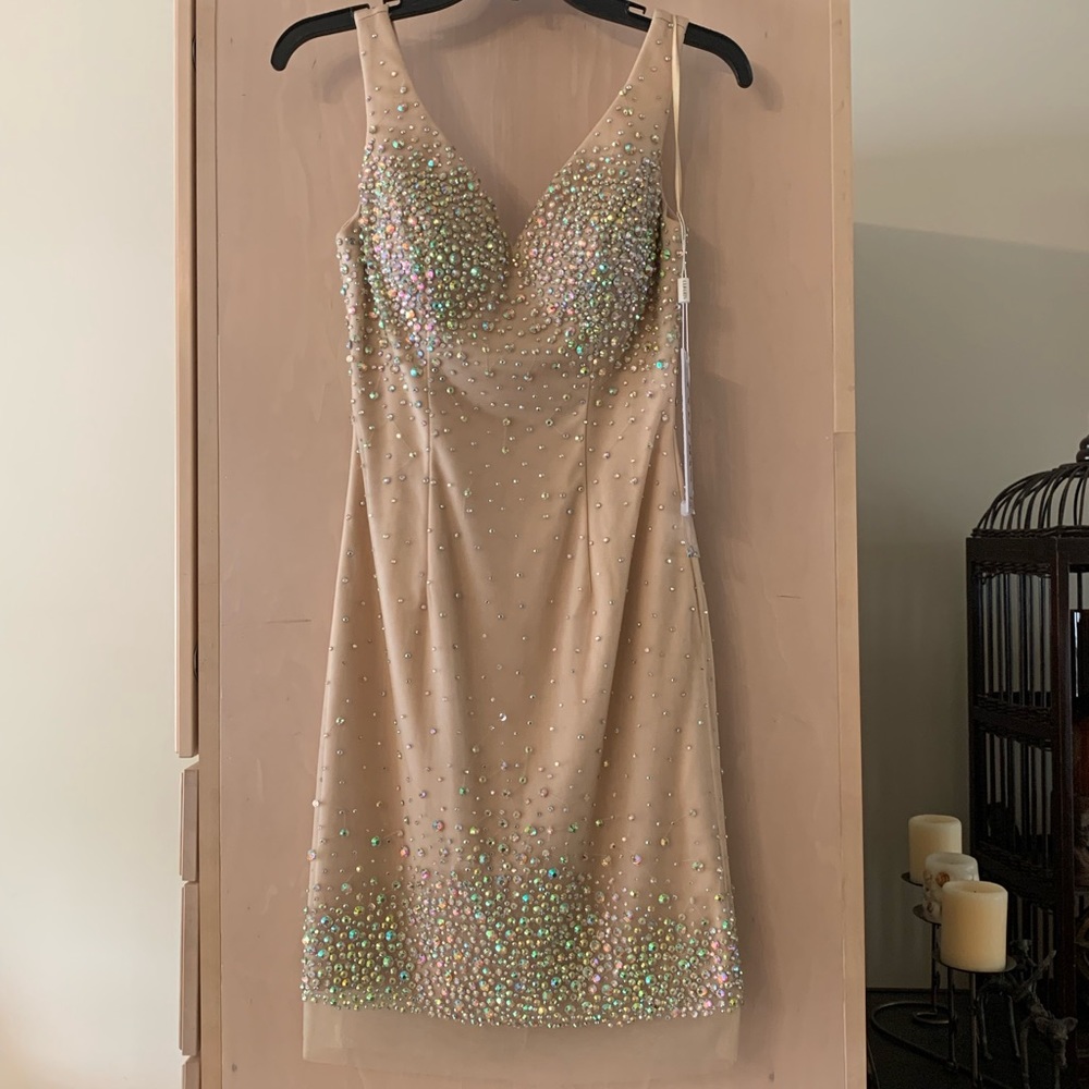 Beige sparkly knee length dress size 2
